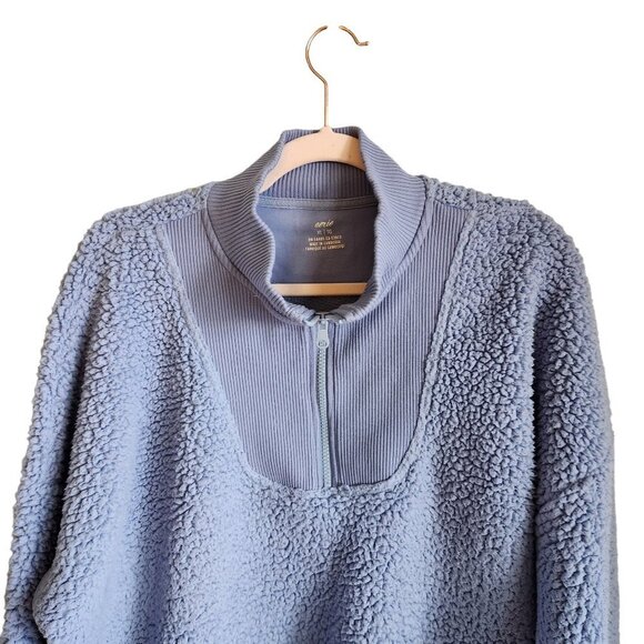 Aerie Blue Sherpa Quarter-Zip Sweatshirt - Picture 2 of 10